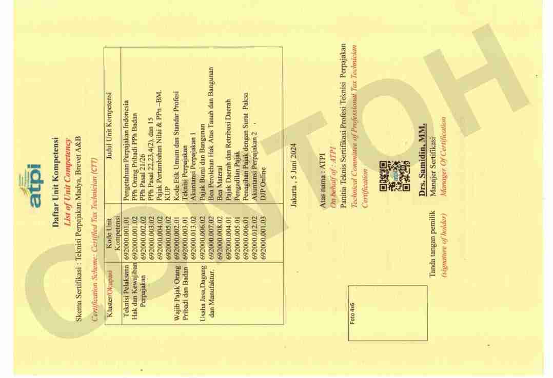 Daftar Unit Kompetensi CTT