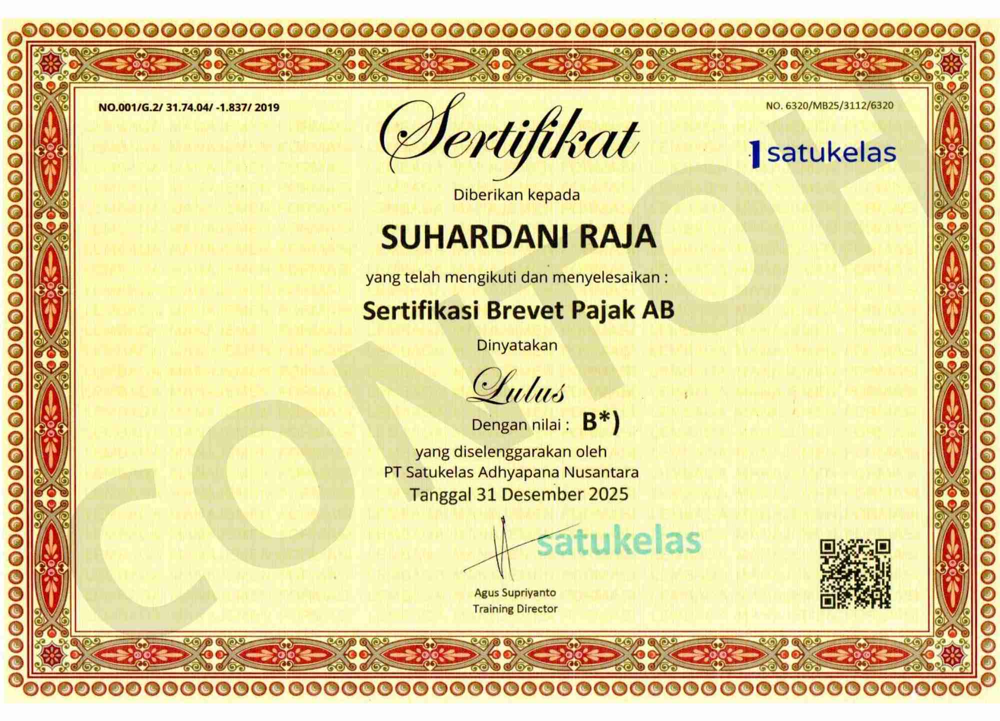 Sertifikat Utama Brevet Pajak AB